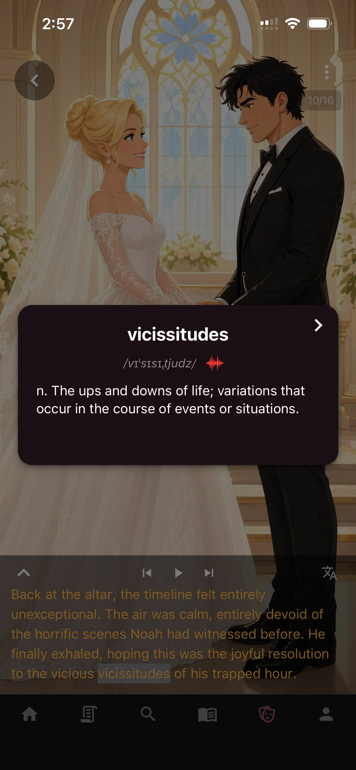 App screenshot of the PineNutty MicroDrama List screen — a browsable grid of 20 MicroDrama series with cover art, titles, genre tags, language level and vocabulary collection badges